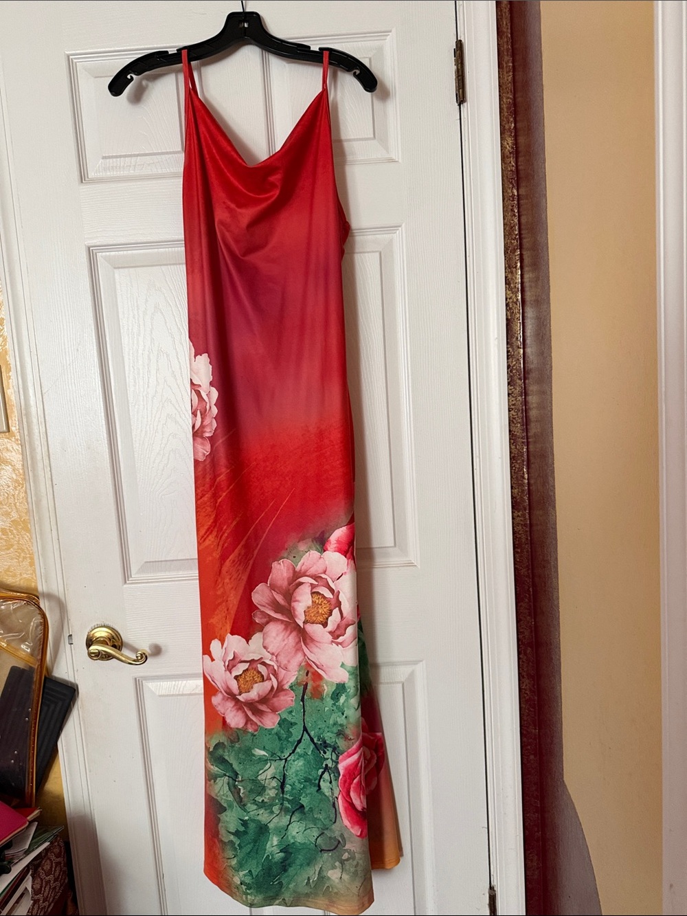 Floral Red Satin Dress